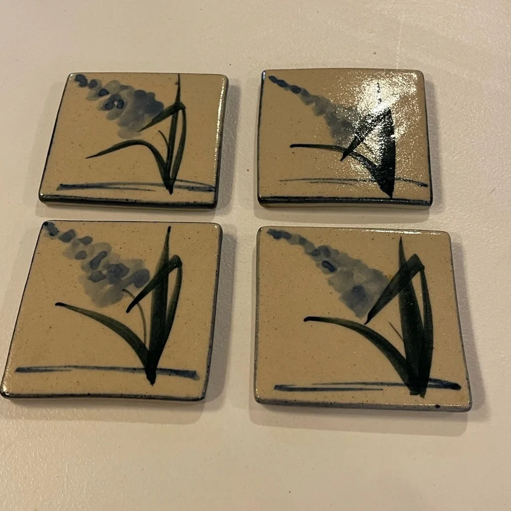 4 LABAIRE POTTERY Vintage Handcrafted Rare Stoneware COASTERS Label Norcross‎ GA